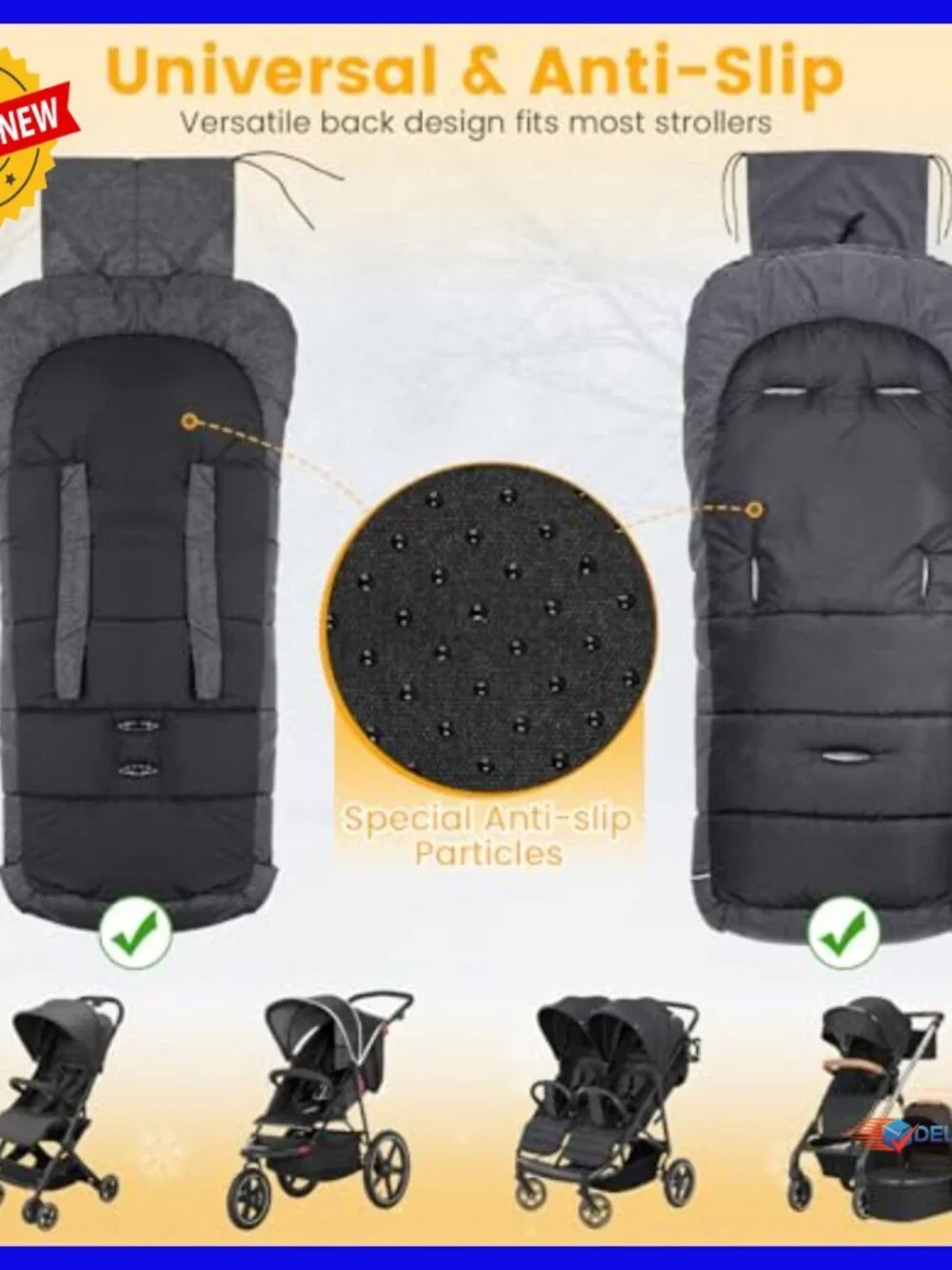 Winter Stroller Footmuff Bunting Bag with Coral Fleece Lining Water-Repellent